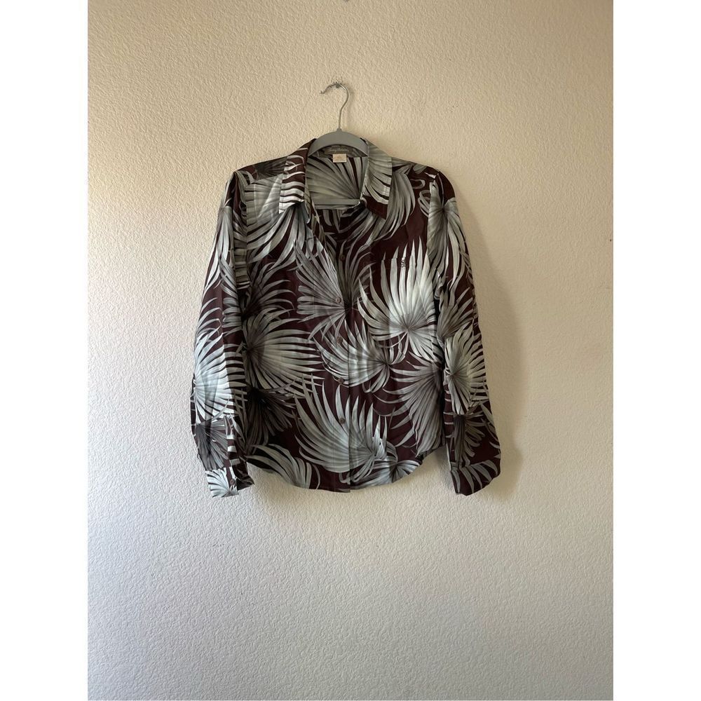 Tommy Bahama womens 100% silk leaf tropical print long sleeve button up medium